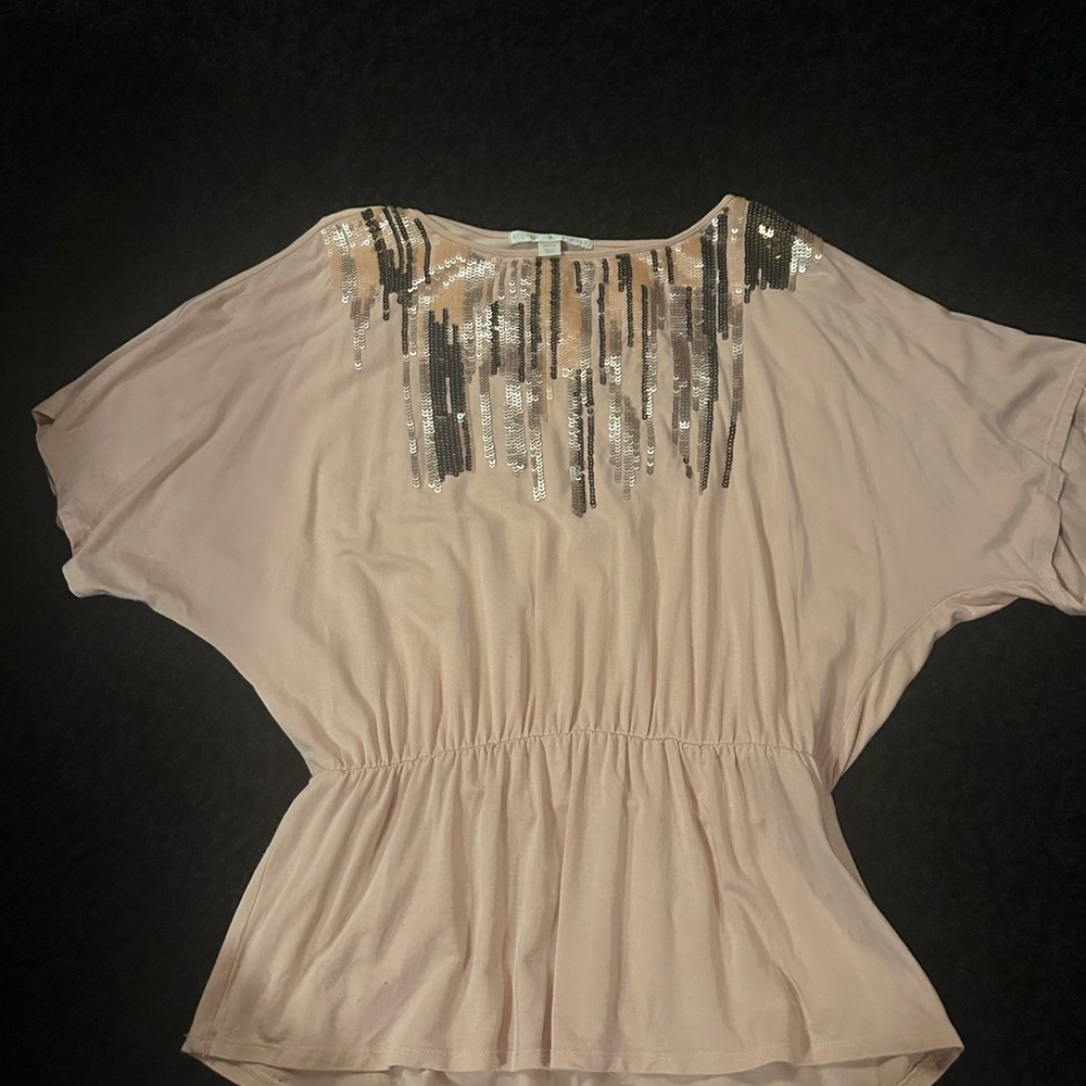 Elegant Sequin Embellished Blush Top pretty peach color